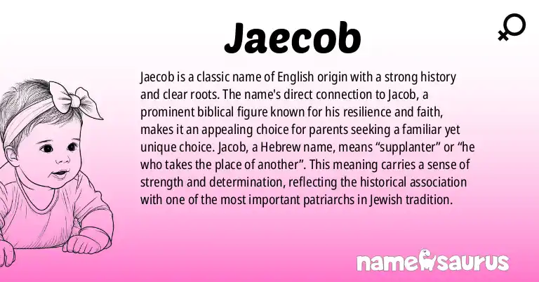 Infographic about Jaecob name meaning, Jaecob is a name from English origin(s).