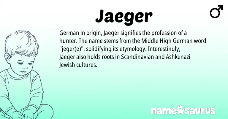 Infographic about Jaeger name meaning, Jaeger is a name from German, Jewish, Scandinavian origin(s).