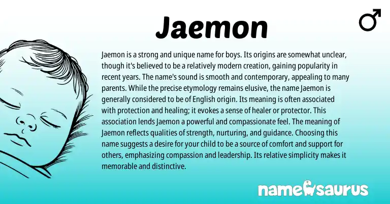 Infographic about Jaemon name meaning, Jaemon is a name from English origin(s).