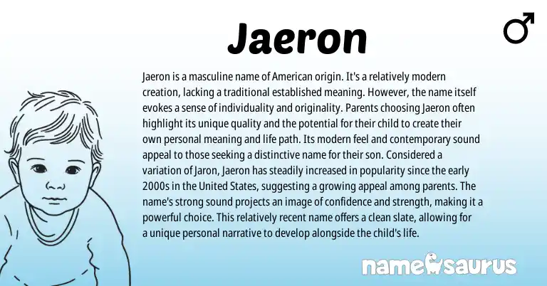Infographic about Jaeron name meaning, Jaeron is a name from English, American origin(s).