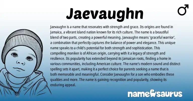 Infographic about Jaevaughn name meaning, Jaevaughn is a name from African origin(s).