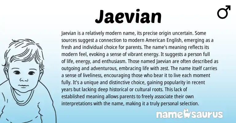 Infographic about Jaevian name meaning, Jaevian is a name from American origin(s).