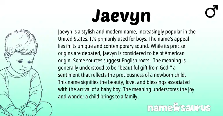 Infographic about Jaevyn name meaning, Jaevyn is a name from American origin(s).