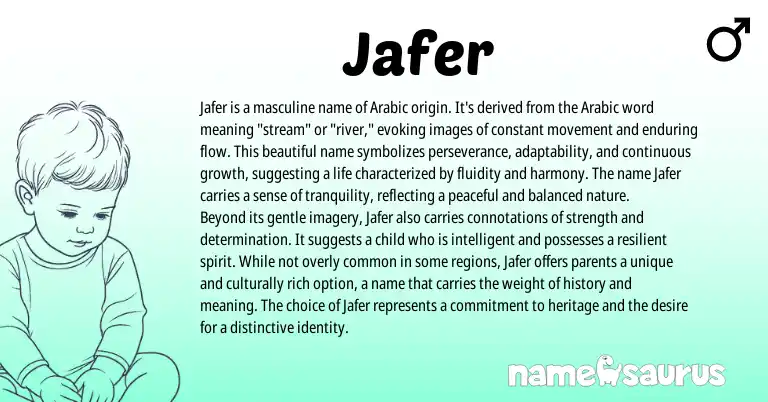 Infographic about Jafer name meaning, Jafer is a name from Arabic origin(s).