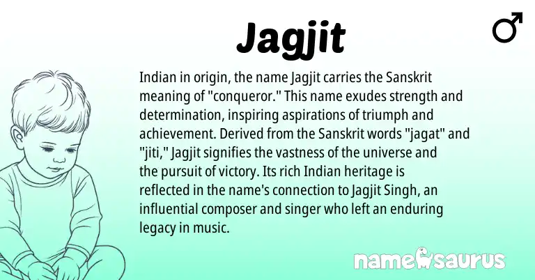 Infographic about Jagjit name meaning, Jagjit is a name from Sanskrit, Indian origin(s).