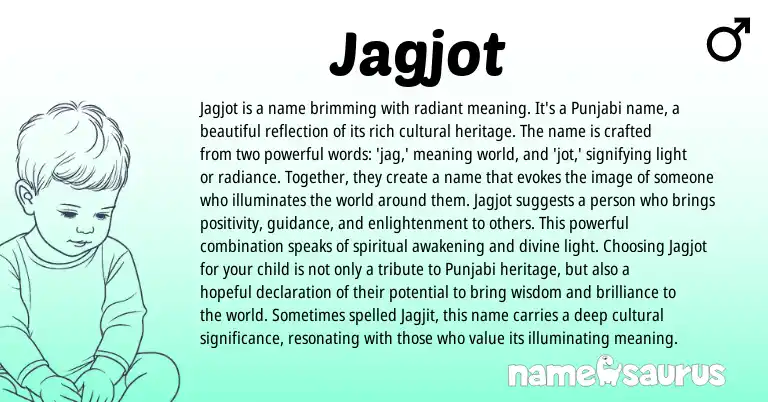 Infographic about Jagjot name meaning, Jagjot is a name from Punjabi, Sikh, Indian origin(s).