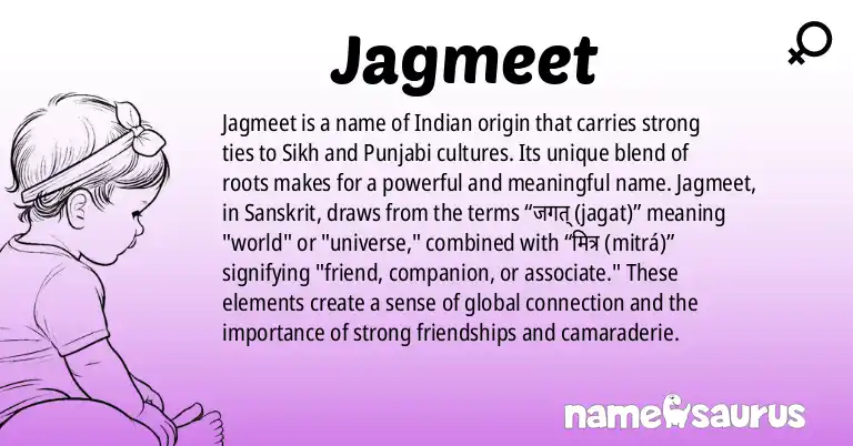 Infographic about Jagmeet name meaning, Jagmeet is a name from Indian (Sikh), Punjabi origin(s).