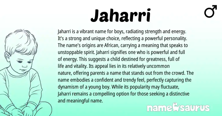Infographic about Jaharri name meaning, Jaharri is a name from African origin(s).