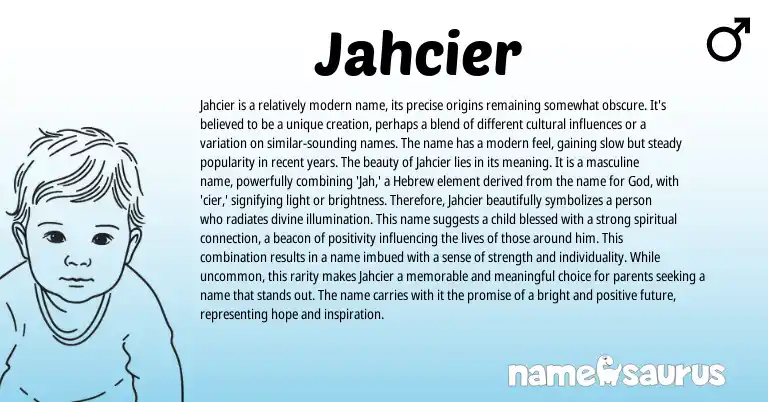 Infographic about Jahcier name meaning, Jahcier is a name from Hebrew origin(s).