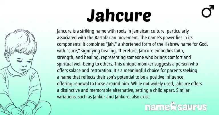 Infographic about Jahcure name meaning, Jahcure is a name from Hebrew origin(s).