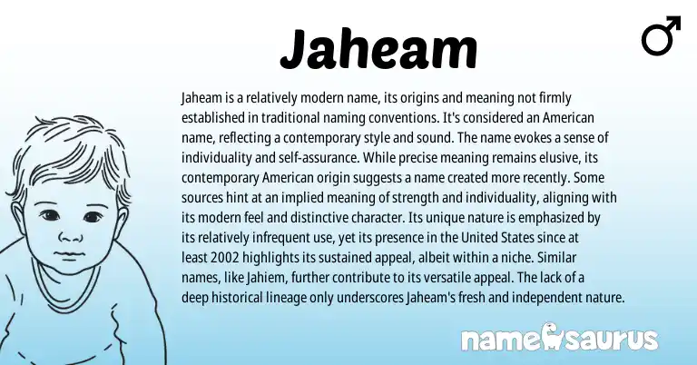 Infographic about Jaheam name meaning, Jaheam is a name from Other origin(s).