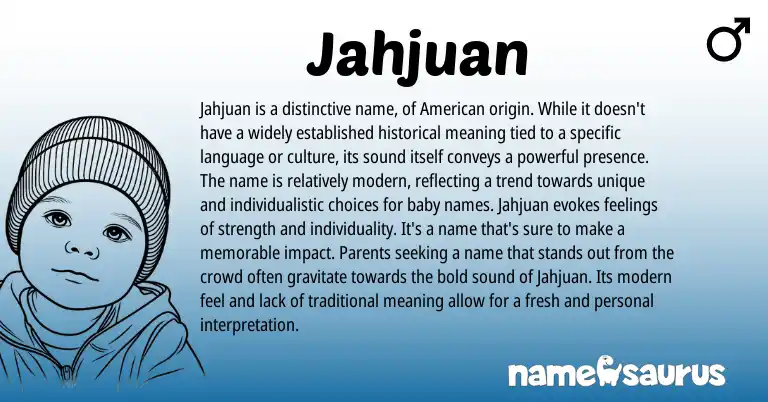 Infographic about Jahjuan name meaning, Jahjuan is a name from American origin(s).