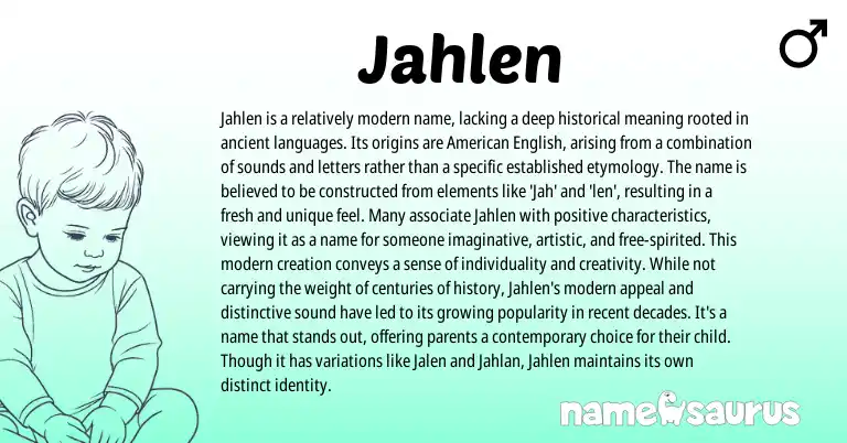 Infographic about Jahlen name meaning, Jahlen is a name from American origin(s).