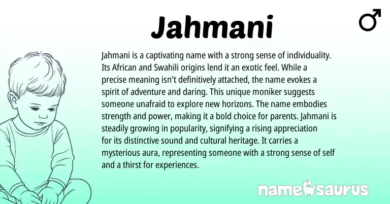 Infographic about Jahmani name meaning, Jahmani is a name from African origin(s).