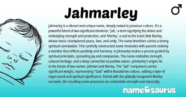 Infographic about Jahmarley name meaning, Jahmarley is a name from Jamaican origin(s).