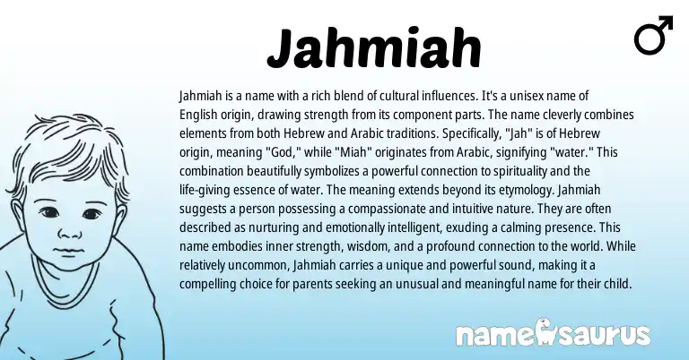 Infographic about Jahmiah name meaning, Jahmiah is a name from Hebrew, Arabic origin(s).