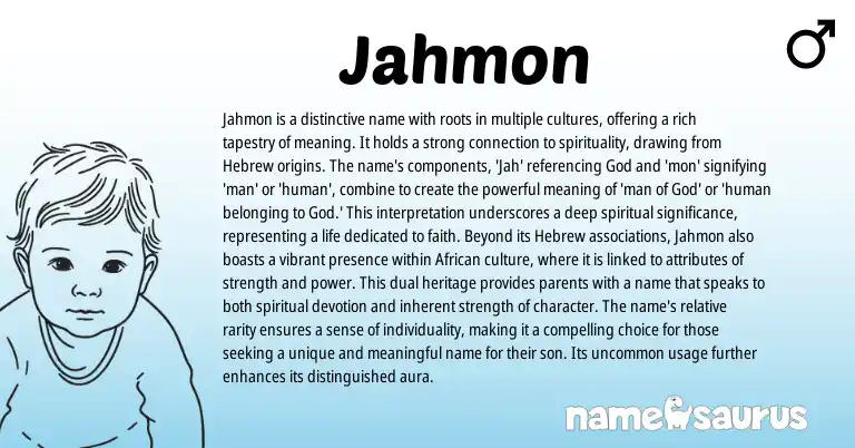 Infographic about Jahmon name meaning, Jahmon is a name from Hebrew origin(s).