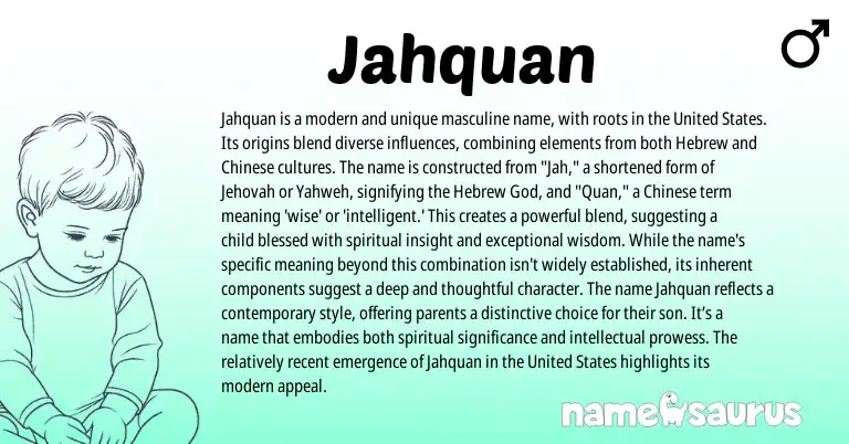 Infographic about Jahquan name meaning, Jahquan is a name from Chinese, African, Hebrew origin(s).