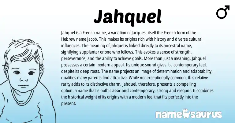 Infographic about Jahquel name meaning, Jahquel is a name from French origin(s).