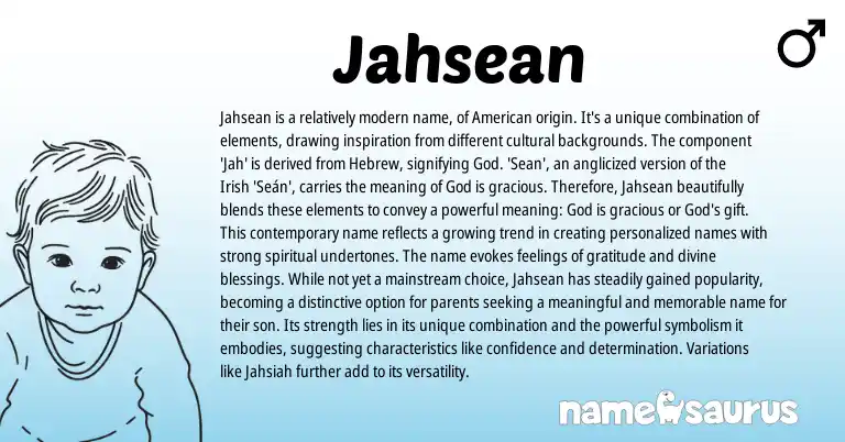 Infographic about Jahsean name meaning, Jahsean is a name from American, Irish origin(s).