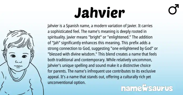 Infographic about Jahvier name meaning, Jahvier is a name from Spanish origin(s).