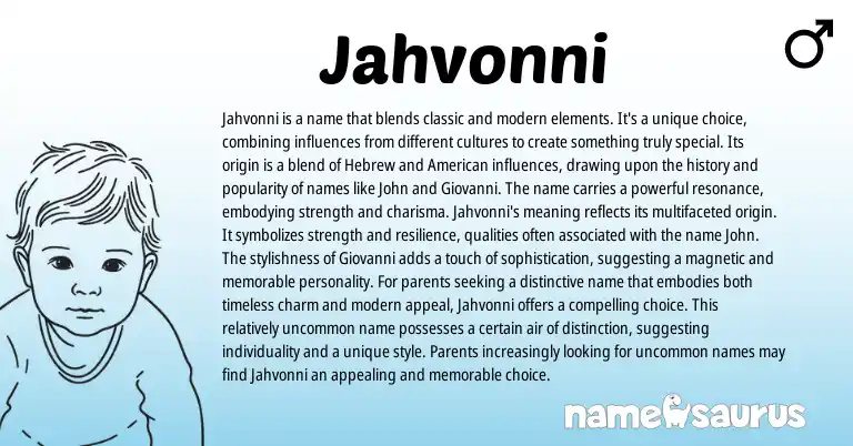 Infographic about Jahvonni name meaning, Jahvonni is a name from Hebrew origin(s).