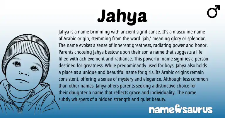 Infographic about Jahya name meaning, Jahya is a name from Arabic origin(s).