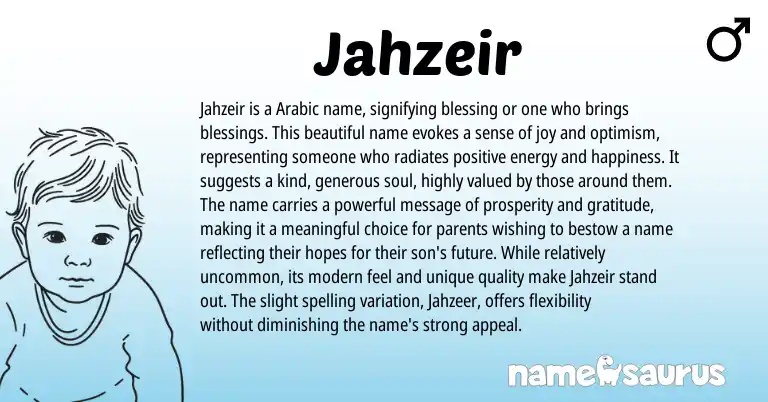 Infographic about Jahzeir name meaning, Jahzeir is a name from Arabic origin(s).