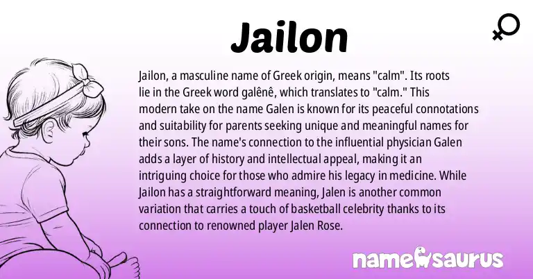 Infographic about Jailon name meaning, Jailon is a name from Greek origin(s).