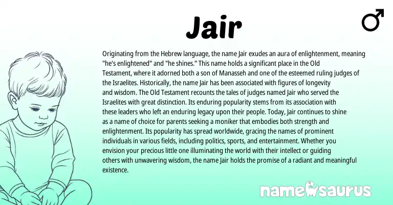 Infographic about Jair name meaning, Jair is a name from Hebrew origin(s).
