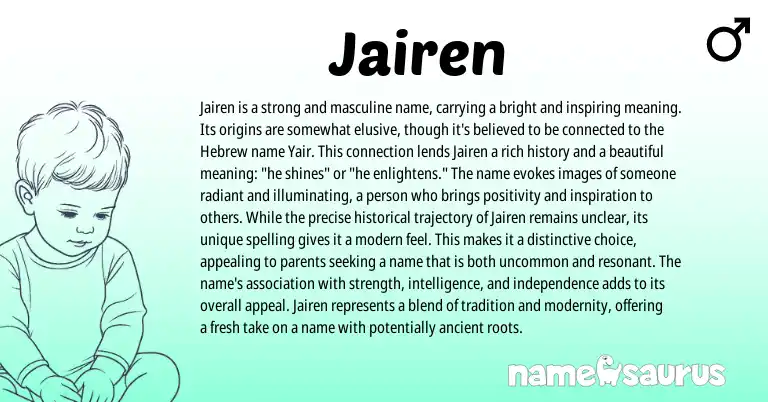 Infographic about Jairen name meaning, Jairen is a name from Hebrew origin(s).