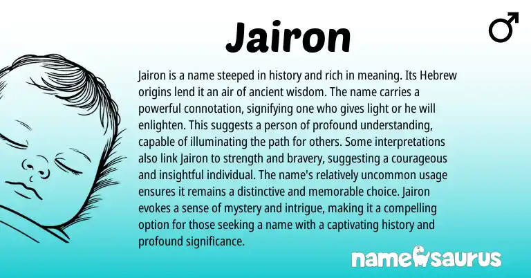 Infographic about Jairon name meaning, Jairon is a name from Hebrew origin(s).