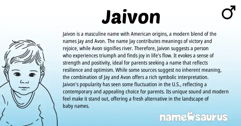 Infographic about Jaivon name meaning, Jaivon is a name from American origin(s).