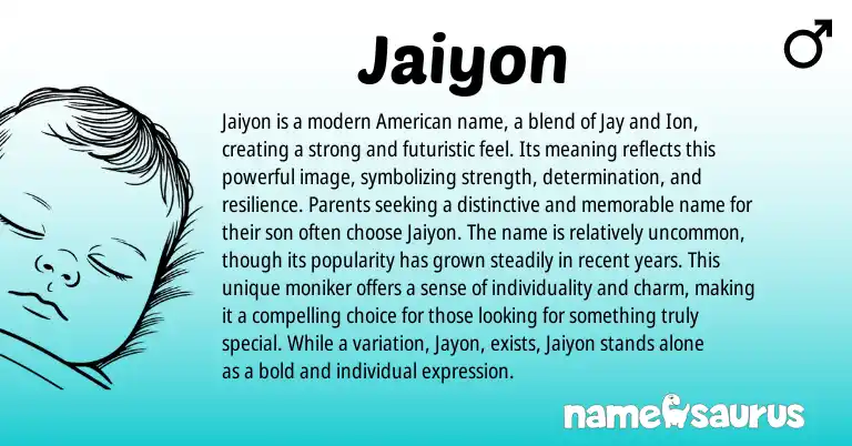Infographic about Jaiyon name meaning, Jaiyon is a name from American origin(s).