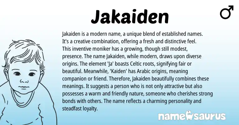 Infographic about Jakaiden name meaning, Jakaiden is a name from Celtic, Arabic origin(s).