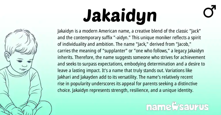 Infographic about Jakaidyn name meaning, Jakaidyn is a name from American origin(s).