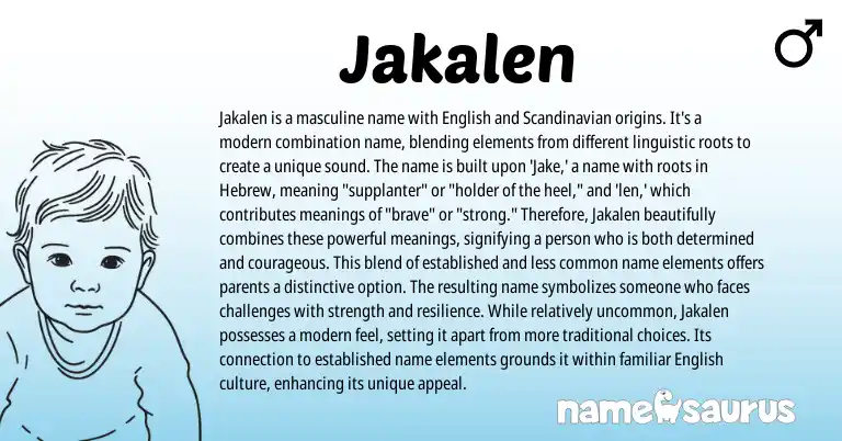 Infographic about Jakalen name meaning, Jakalen is a name from Scandinavian, English origin(s).