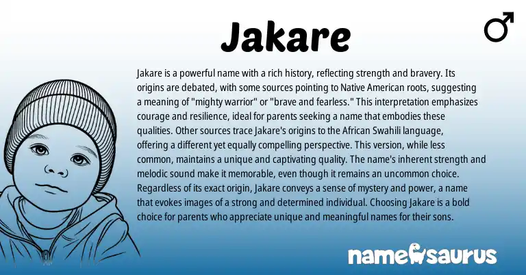 Infographic about Jakare name meaning, Jakare is a name from American origin(s).