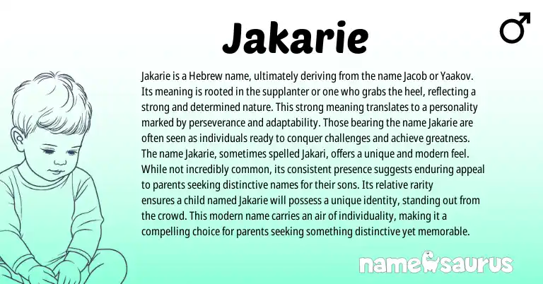 Infographic about Jakarie name meaning, Jakarie is a name from Hebrew origin(s).