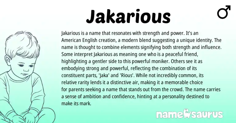 Infographic about Jakarious name meaning, Jakarious is a name from Indian, Other origin(s).