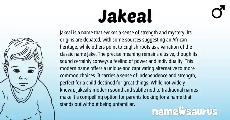 Infographic about Jakeal name meaning, Jakeal is a name from African origin(s).