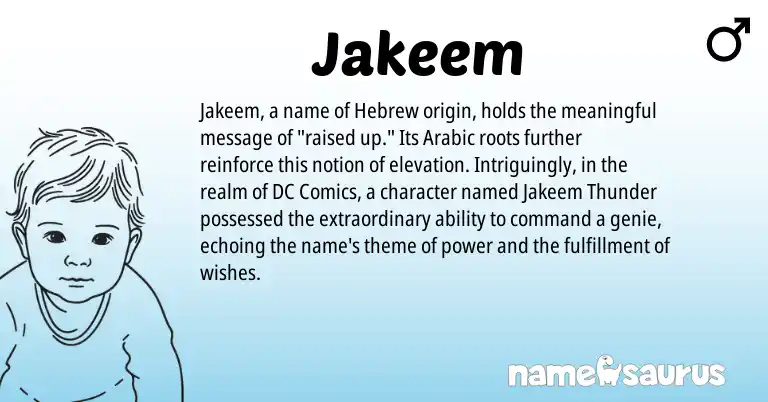 Infographic about Jakeem name meaning, Jakeem is a name from Arabic, Hebrew origin(s).