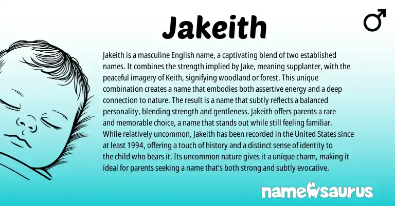 Infographic about Jakeith name meaning, Jakeith is a name from English, American origin(s).