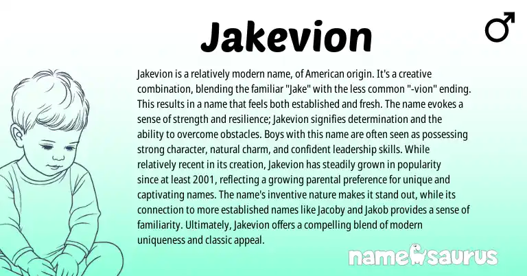 Infographic about Jakevion name meaning, Jakevion is a name from American origin(s).