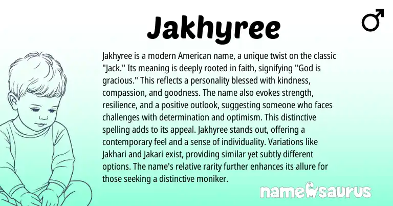 Infographic about Jakhyree name meaning, Jakhyree is a name from American origin(s).