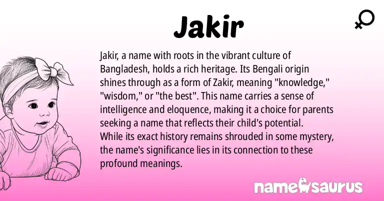 Infographic about Jakir name meaning, Jakir is a name from Bengali origin(s).