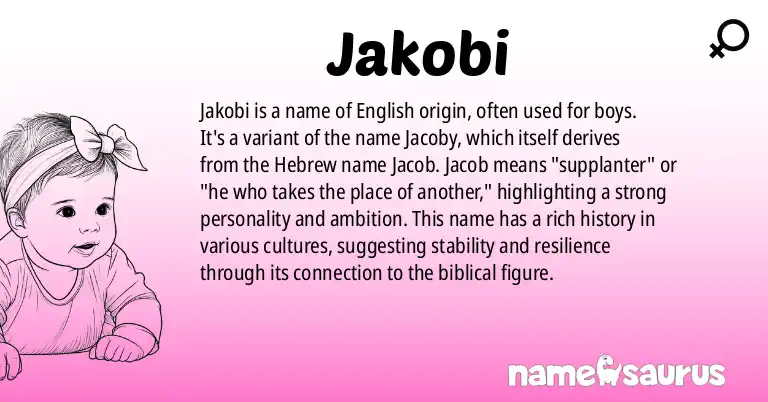 Infographic about Jakobi name meaning, Jakobi is a name from English origin(s).