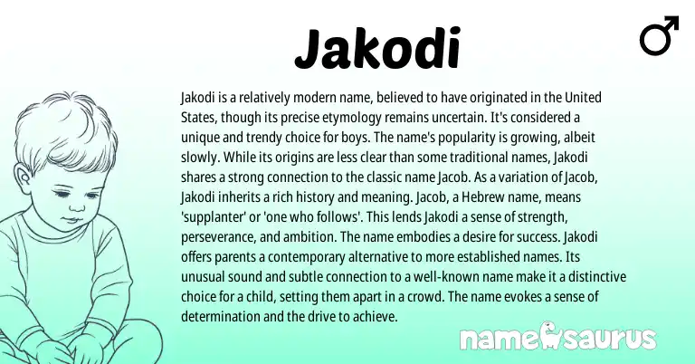 Infographic about Jakodi name meaning, Jakodi is a name from Hebrew origin(s).