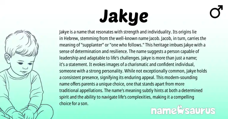 Infographic about Jakye name meaning, Jakye is a name from Hebrew origin(s).