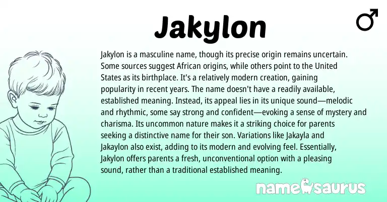 Infographic about Jakylon name meaning, Jakylon is a name from African, American origin(s).